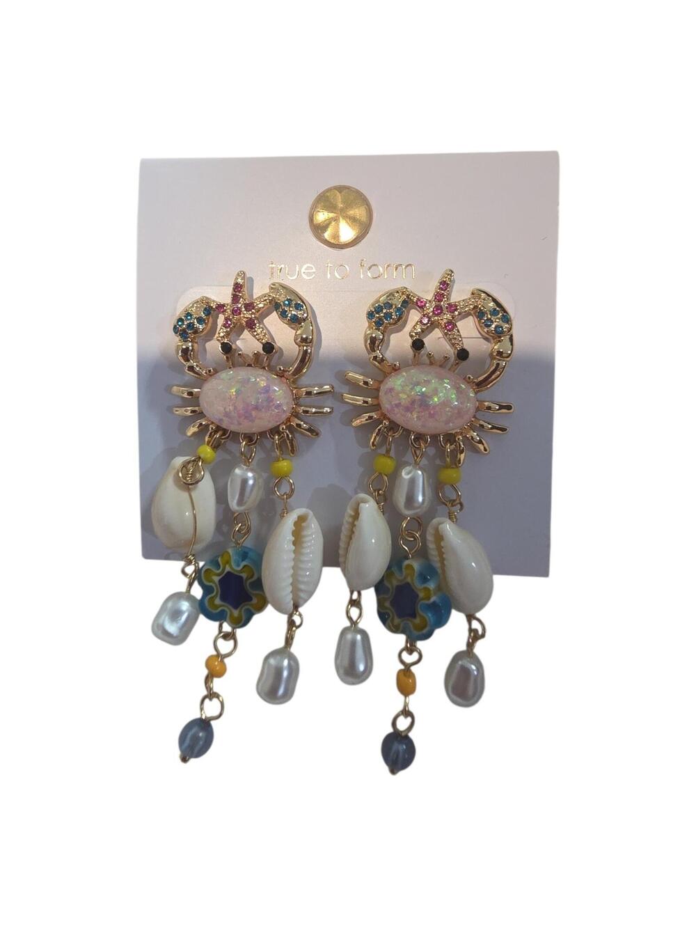 True to Form Crab and Shell Dangle Earrings